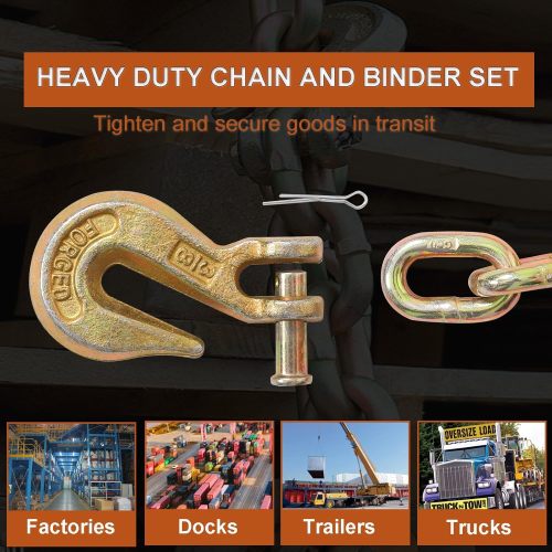 3/8 Inch x 20FT G70 Transport Binder Chain Safety/Binder Chain with Clevis Grab Hooks 7, 100 lbs Safe Working Load Logging Chain