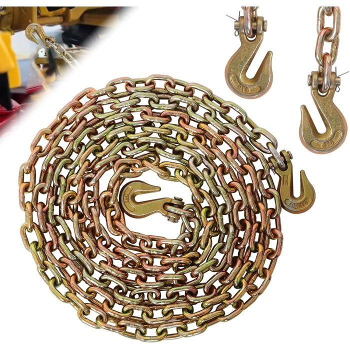 3/8 Inch x 20FT G70 Transport Binder Chain Safety/Binder Chain with Clevis Grab Hooks 7, 100 lbs Safe Working Load Logging Chain