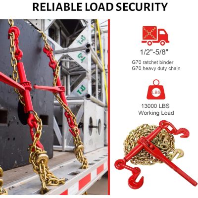 13000LBS Chain Binder 1/2 to 5/8 Inch Ratchet Load Binder Working Strength up to 13000 lbs
