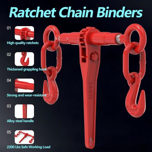 2pcs Ratchet Chain Binder, 1/4" - 5/16" Duty Ratchet Chain Load Binder with 2 Grab Hooks