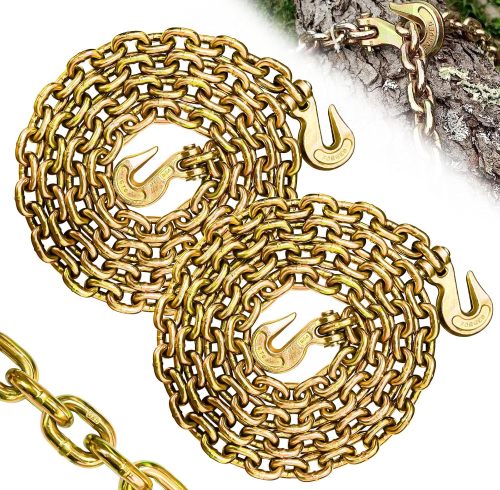 Transport Binder Chain G80-3/8 Inch×10 Foot Trailer Safety Chain Wll 7100 Lbs Working Load for Towing Lifting Log Chain with Clevis Grab Hooks Tow Truck Equipment for Tie Down