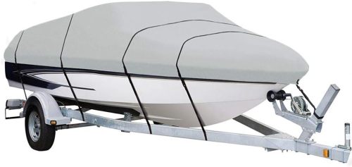 Heavy Duty 420D Oxford Cloth Sliver Coating Waterproof  Canvas Trailable V-Hull Tri-Hull Run Boat Cover