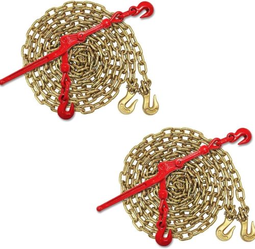 Chain Binder Kit (2 Sets) | 5/16" Grade 70 Extra Long 20 Foot Chain - and Load Binder Set | Heavy Duty Ratcheting Chain and Binder | Load Chain and Binders – 4,700lb Working Load Limit As Set