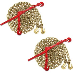 Chain Binder Kit (2 Sets) | 5/16" Grade 70 Extra Long 20 Foot Chain - and Load Binder Set | Heavy Duty Ratcheting Chain and Binder | Load Chain and Binders – 4,700lb Working Load Limit As Set