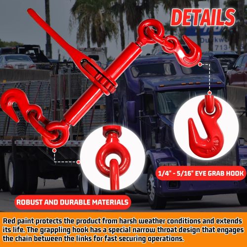 Ratchet Chain Binders 1/4''- 5/16'', Load Binder with G70 Grab Hooks