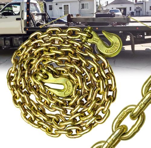G80 Transport Binder Chain 3/8 Inch x 20 Foot | Tow Chain with Clevis Grab Hooks | 7,100 lbs Safe Working Load | Heavy Duty Chain for Transporting Towing