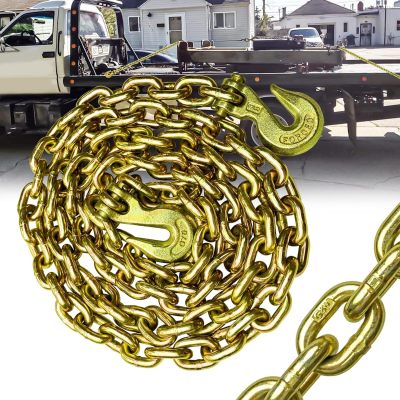 G80 Transport Binder Chain 3/8 Inch x 20 Foot | Tow Chain with Clevis Grab Hooks | 7,100 lbs Safe Working Load | Heavy Duty Chain for Transporting Towing