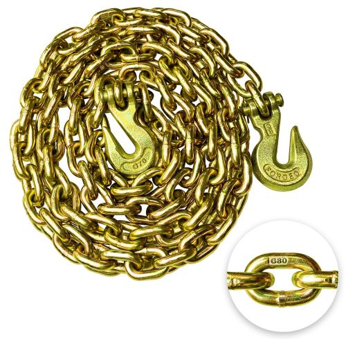 G80 Transport Binder Chain 3/8 Inch x 16 Foot Safety/Binder Chain with Clevis Grab Hooks 7,100 lbs Safe Working Load Logging Chain for Transporting Towing Tie Down Binding Equipment