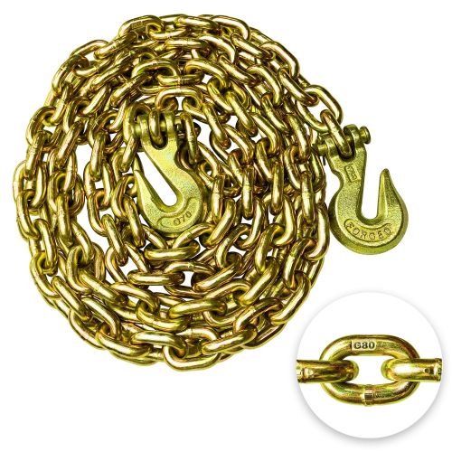 G80 Transport Binder Chain 3/8 Inch x 16 Foot Safety/Binder Chain with Clevis Grab Hooks 7,100 lbs Safe Working Load Logging Chain for Transporting Towing Tie Down Binding Equipment