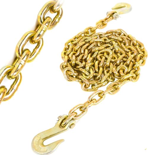 Tow Chain ‎5/16"x10ft G80 Binder Chain with G70 Hooks 4900 lbs Safe Working Load Logging Chain for Transporting Towing Tie Down Binding Equipment