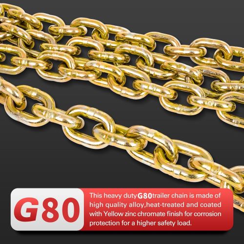 Tow Chain ‎5/16"x10ft G80 Binder Chain with G70 Hooks 4900 lbs Safe Working Load Logging Chain for Transporting Towing Tie Down Binding Equipment