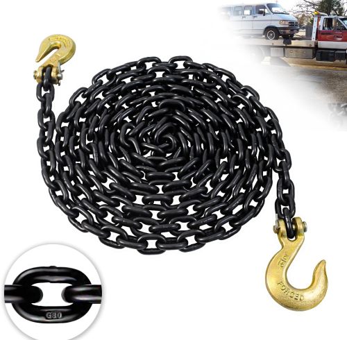 G80 Log Chain 5/16'' X 15 Feet Transport Chain with Clevis Grab Hooks Heavy Duty Safety Chain WLL 4,900 lbs for Hauling & Towing
