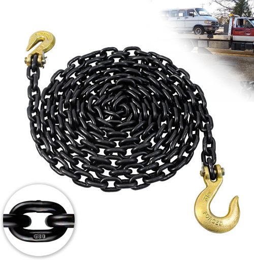 G80 Log Chain 5/16'' X 15 Feet Transport Chain with Clevis Grab Hooks Heavy Duty Safety Chain WLL 4,900 lbs for Hauling & Towing