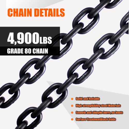 G80 Log Chain 5/16'' X 15 Feet Transport Chain with Clevis Grab Hooks Heavy Duty Safety Chain WLL 4,900 lbs for Hauling & Towing