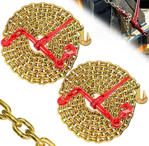 G80 Binder Chain Wll 7100 lbs Safe Working Load Transport Binder Chain with Clevis Grab Hooks 3/8"×20 FT Safety Heavy Duty Tow Chain for Lifting&Tie Down Hitch