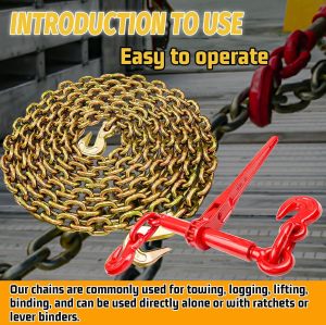 G80 Binder Chain Wll 7100 lbs Safe Working Load Transport Binder Chain with Clevis Grab Hooks 3/8