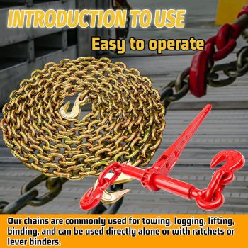 G80 Binder Chain Wll 7100 lbs Safe Working Load Transport Binder Chain with Clevis Grab Hooks 3/8
