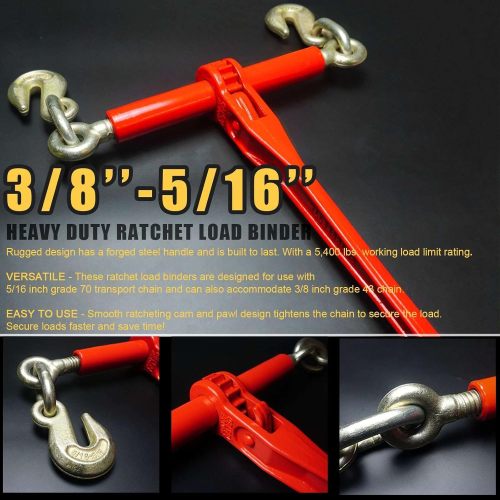 5/16"-3/8" Ratchet Load Binder and 5/16" G70 Transport Chain Kit,Chain Binder with 5,400Lbs Working Load Limit,Tow Chain with Grappling Hook,Tie Down Heavy Loads to A Truck or Flatbed Trailer