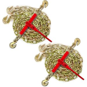 5/16"-3/8" Ratchet Load Binder and 5/16" G70 Transport Chain Kit,Chain Binder with 5,400Lbs Working Load Limit,Tow Chain with Grappling Hook,Tie Down Heavy Loads to A Truck or Flatbed Trailer