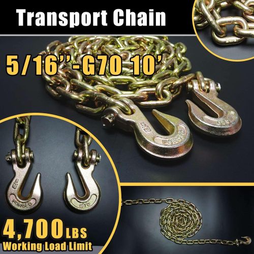 5/16"-3/8" Ratchet Load Binder and 5/16" G70 Transport Chain Kit,Chain Binder with 5,400Lbs Working Load Limit,Tow Chain with Grappling Hook,Tie Down Heavy Loads to A Truck or Flatbed Trailer