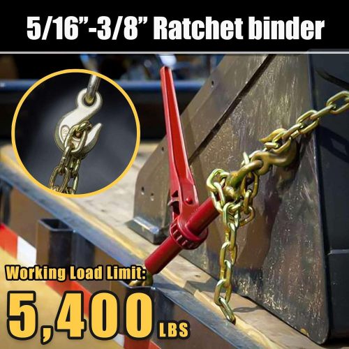 5/16"-3/8" Ratchet Load Binder and 5/16" G70 Transport Chain Kit,Chain Binder with 5,400Lbs Working Load Limit,Tow Chain with Grappling Hook,Tie Down Heavy Loads to A Truck or Flatbed Trailer