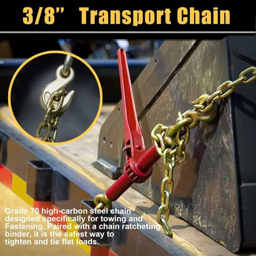 Transport Binder Chain Tow Chain with G70,3/8'' x 10' with Clevis Grab Hooks,6,600 lbs Working Load Limit,for Tie Down, Hauling, Secure Heavy Loads to A Truck Or Flatbed Trailer