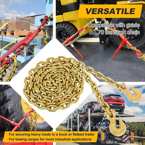 1/4" - 5/16" Ratchet Chain Binder 2600LBS with 1/4" X 12FT Binder Chain 3150LBS with Grappling Hook for Tie Down Heavy Loads to a Truck or Flatbed Trailer