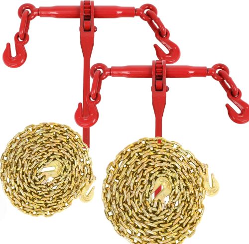 1/4" - 5/16" Ratchet Chain Binder 2600LBS with 1/4" X 12FT Binder Chain 3150LBS with Grappling Hook for Tie Down Heavy Loads to a Truck or Flatbed Trailer