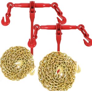 1/4" - 5/16" Ratchet Chain Binder 2600LBS with 1/4" X 12FT Binder Chain 3150LBS with Grappling Hook for Tie Down Heavy Loads to a Truck or Flatbed Trailer