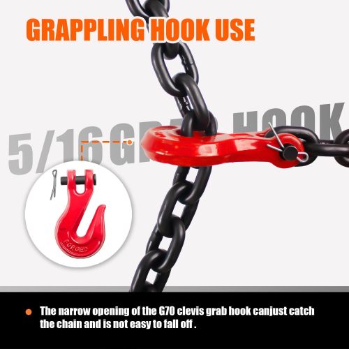 G80 Transport Binder Chain 5/16 Inch x 10 Foot | 4,900 lbs Safe Working Load | Tow Chain with Clevis Grab Hooks | Ideal for Transporting, Towing, and Binding Equipment