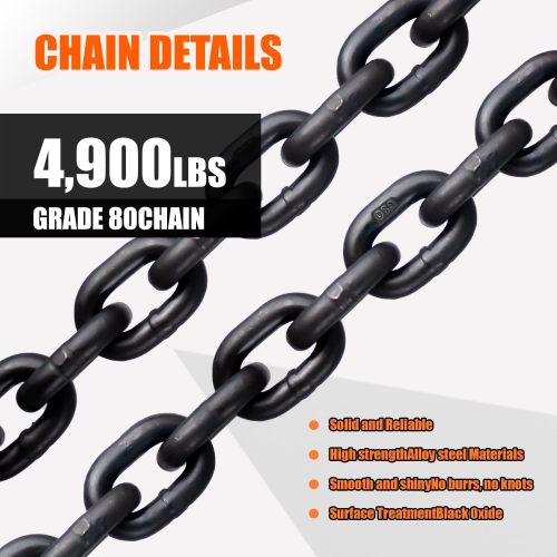 G80 Transport Binder Chain 5/16 Inch x 10 Foot | 4,900 lbs Safe Working Load | Tow Chain with Clevis Grab Hooks | Ideal for Transporting, Towing, and Binding Equipment