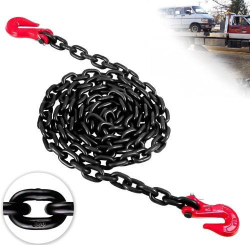 G80 Transport Binder Chain 5/16 Inch x 10 Foot | 4,900 lbs Safe Working Load | Tow Chain with Clevis Grab Hooks | Ideal for Transporting, Towing, and Binding Equipment
