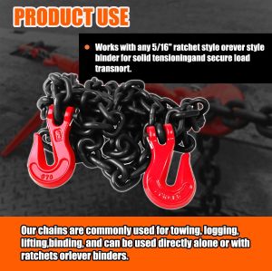 G80 Transport Binder Chain 5/16 Inch x 10 Foot | 4,900 lbs Safe Working Load | Tow Chain with Clevis Grab Hooks | Ideal for Transporting, Towing, and Binding Equipment