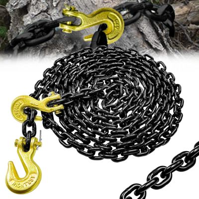 G80 Transport Binder Chain 1/4 Inch x 14 Ft Tow Chain with Clevis Grab Hooks 3,300 lbs Safe Working Load Heavy Duty Chain for Transporting Towing Tie Down Binding Equipment