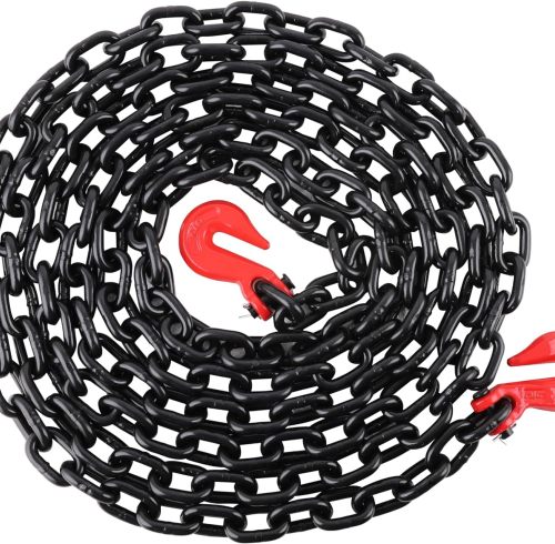 5/16 Inch x 20 Foot G80 Transport Binder Chain Safety/Binder Chain with Clevis Grab Hooks 4,900 lbs Safe Working Load Logging Chain for Transporting Towing Tie Down Binding Equipment