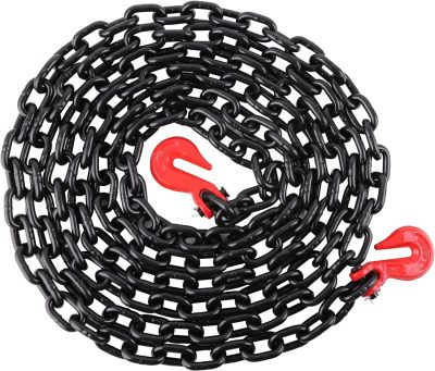 5/16 Inch x 20 Foot G80 Transport Binder Chain Safety/Binder Chain with Clevis Grab Hooks 4,900 lbs Safe Working Load Logging Chain for Transporting Towing Tie Down Binding Equipment