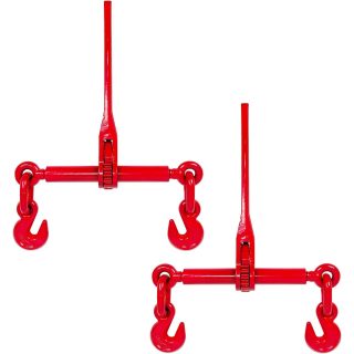 3/8" – 1/2" Ratchet Binders 9,215 LBS Secure Working Load, G70 Hooks and Adjustable Length, for Grade 70-80 Chains, Tie Down, Hauling, Towing, 2-Pack, Red