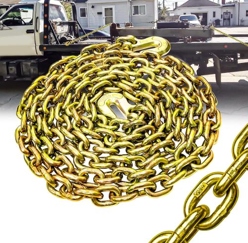 G80 Transport Binder Chain 1/2 Inch x 20 Foot | Tow Chain with Clevis Grab Hooks | 12,000 lbs Safe Working Load | Heavy Duty Chain for Transporting Towing