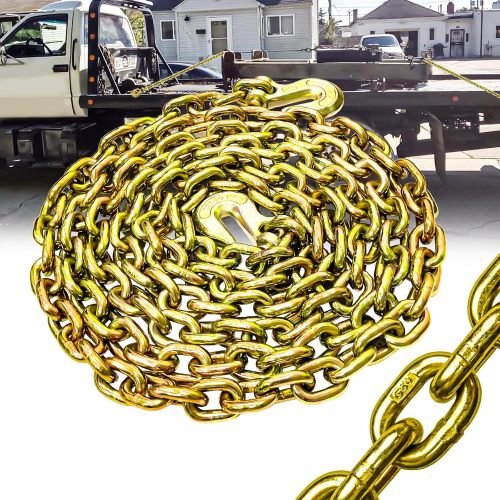 G80 Transport Binder Chain 1/2 Inch x 20 Foot | Tow Chain with Clevis Grab Hooks | 12,000 lbs Safe Working Load | Heavy Duty Chain for Transporting Towing