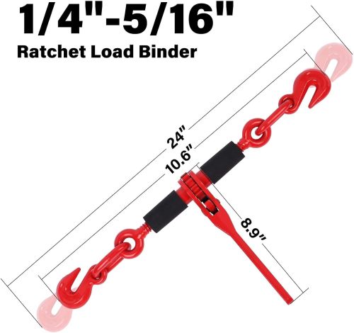 5/16" - 3/8" Chain Binders Set,2 Pack Grade 80 Ratchet Load Binder 5/16 to 3/8 with 5/16 inch G80 Transport Binder Chain × 20ft,with G80 Grab Hook,4 900lbs Working Load Tie Down