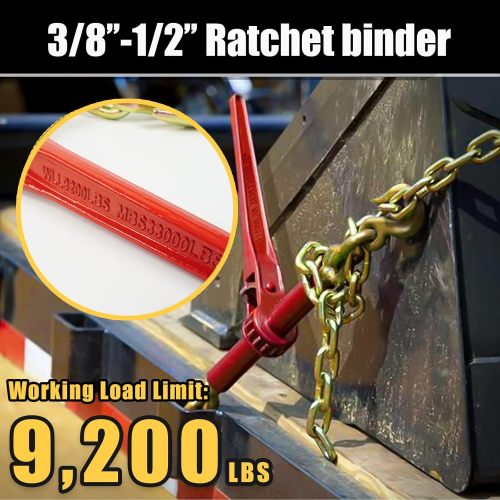 3/8"-1/2" Ratchet Load Binders Chain Binder with 9,200Lbs Load Capacity,Use with 3/8 inch. G70 or 1/2 inch. G43 Transport Chain,Tie Down Heavy Loads to A Truck or Flatbed Trailer