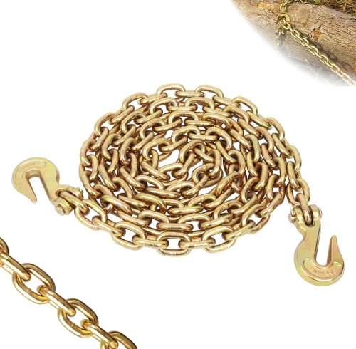 Transport Binder Chain with Clevis Grab Hooks 3/8 Inch x 10 Foot G80 Chain 7100 lbs Safe Working Load Logging Chain for Transporting Towing Tie Down Binding