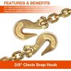 Transport Binder Chain with Clevis Grab Hooks 3/8 Inch x 10 Foot G80 Chain 7100 lbs Safe Working Load Logging Chain for Transporting Towing Tie Down Binding