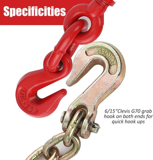 Chain Binder 5/16" -3/8" Grade 70 5/16"×10ft Chains with 1 Binder and 1 Chain Load Binder for Binder Chain with Grappling Hook for Industrial Agricultural Logging