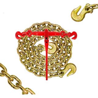 Chain Binder 5/16" -3/8" Grade 70 5/16"×10ft Chains with 1 Binder and 1 Chain Load Binder for Binder Chain with Grappling Hook for Industrial Agricultural Logging