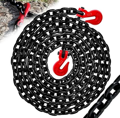 3/8" Safety Binder Chain 20 FT Heavy Duty Transport Chain with 7100 lbs Working Load Limit G80 Lifting Tow Binder Chain with G70 Clevis Grab Hooks