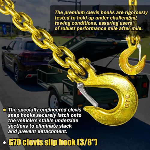 G80 Trailer Safety Chain 39 Inch Tow Chain with 3/8'' Clevis Snap Hook 2-Pack Heavy Duty Chain Break Strength 25000 lbs for Towing