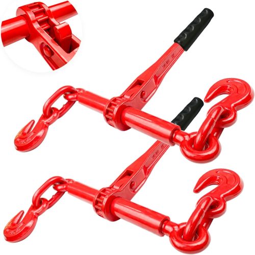 Ratchet Chain Binders 3/8'' - 1/2'' 2 Pack Load Binder with 2 Grab Hooks Tie Downs for Grade 70 Transport Chain 9200 Lbs Safe Working Load Heavy Duty Ratchet Binders for Towing