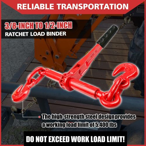 Ratchet Chain Binders 3/8'' - 1/2'' 2 Pack Load Binder with 2 Grab Hooks Tie Downs for Grade 70 Transport Chain 9200 Lbs Safe Working Load Heavy Duty Ratchet Binders for Towing