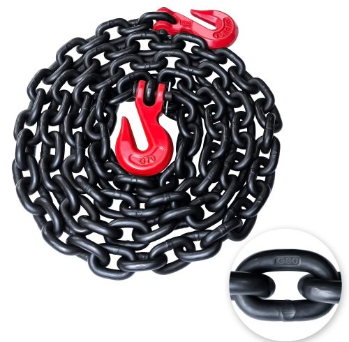 G80 Binder Safety Chain 3/8 Inch x 10 Foot Transport Binder Chain with Clevis Grab Hooks 7100 lbs Safe Working Load Logging Chain for Transporting Towing Tie Down Binding Equipment